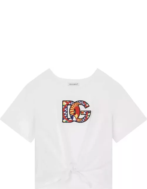 Dolce & Gabbana White T-shirt With Dg Cart Patch And Knot