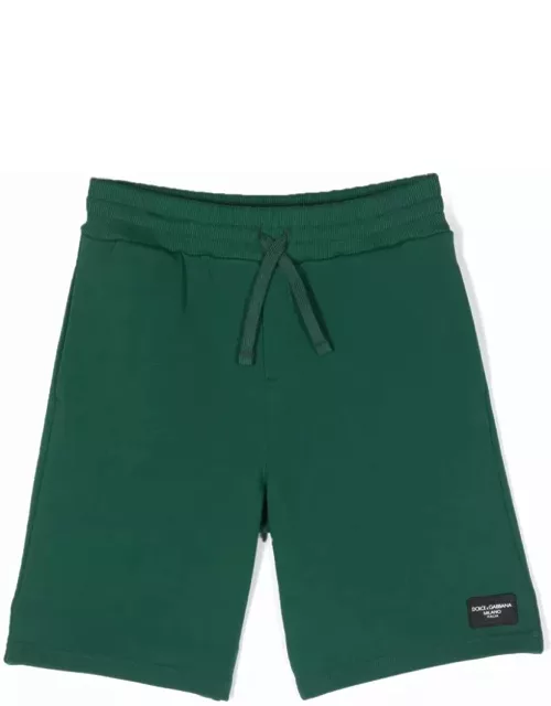 Dolce & Gabbana Green Jersey Bermuda Shorts With Logo Plaque
