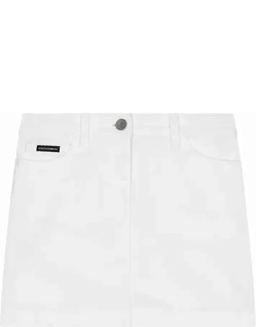 Dolce & Gabbana 5 Pocket White Denim Skirt With Tear