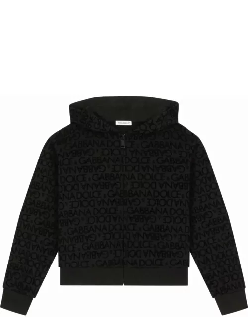 Dolce & Gabbana Black Hoodie With Velvet Logo Motif