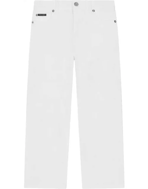 Dolce & Gabbana 5 Pocket White Denim Trousers With Tear