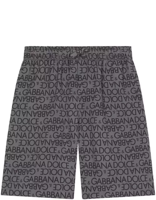 Dolce & Gabbana Grey Bermuda Shorts With All-over Logo