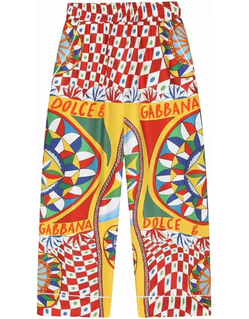 Dolce & Gabbana Twill Trousers With Cart Print And Contrast Piping
