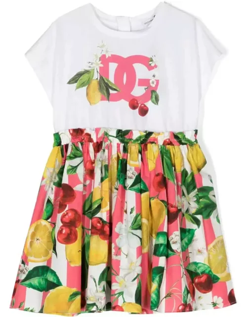 Dolce & Gabbana Jersey And Poplin Dress With Lemon And Cherry Print