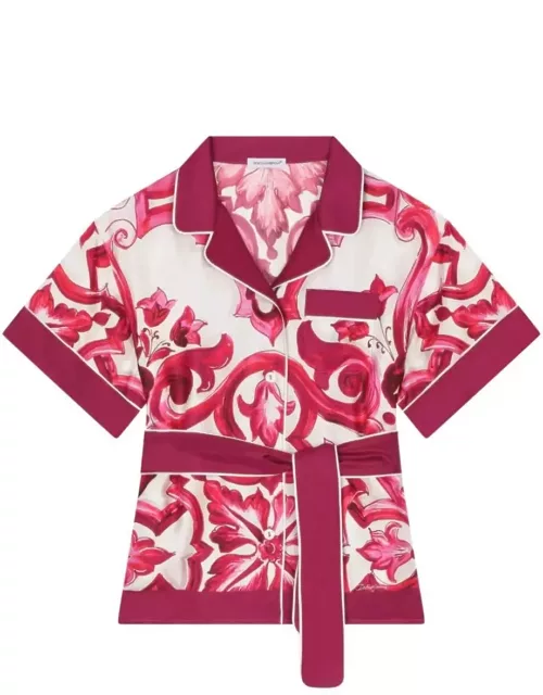 Dolce & Gabbana Fuchsia Majolica Print Shirt With Belt
