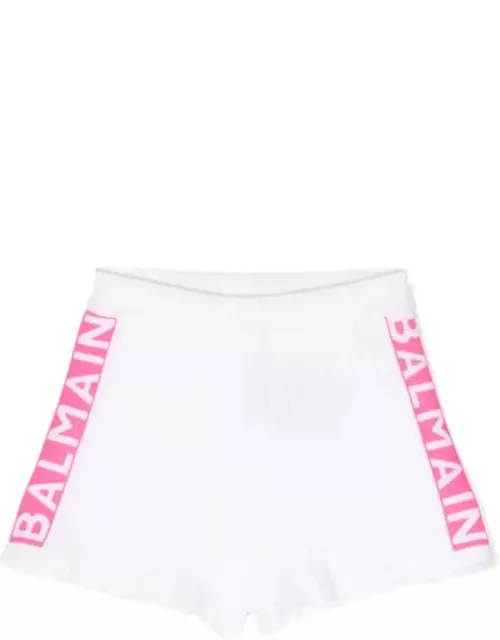 Balmain Ribbed Knit Shorts With Jacquard Logo Motif