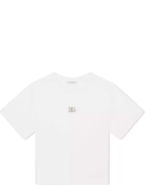Dolce & Gabbana White T-shirt With Rhinestone Dg Logo
