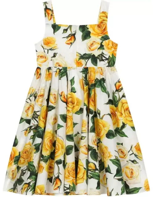 Dolce & Gabbana White Dress With Yellow Rose Print