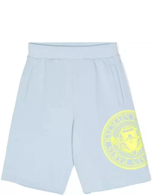 Balmain Light Blue Sports Bermuda Shorts With Rubberized Logo