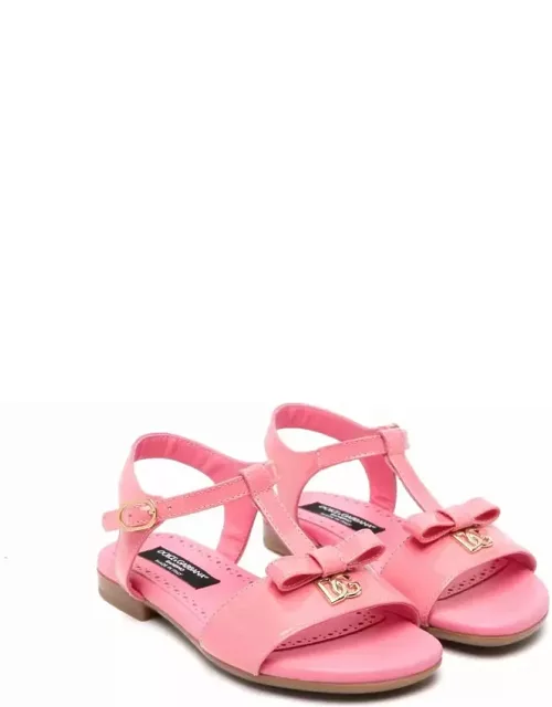Dolce & Gabbana Blush Pink Patent Leather Sandals With Dg Logo