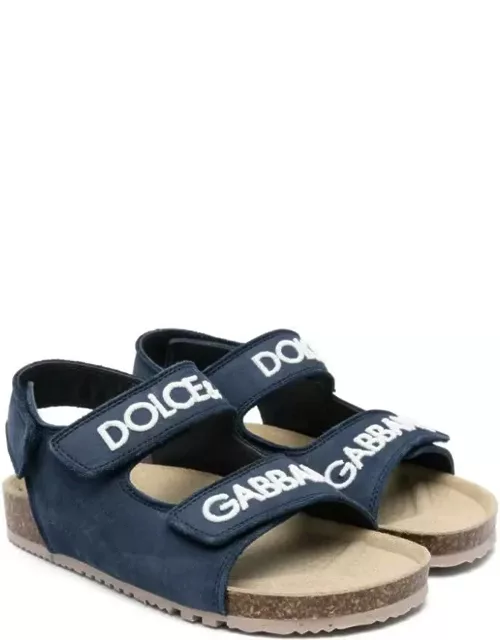 Dolce & Gabbana Blue Nubuck Sandals With Logo