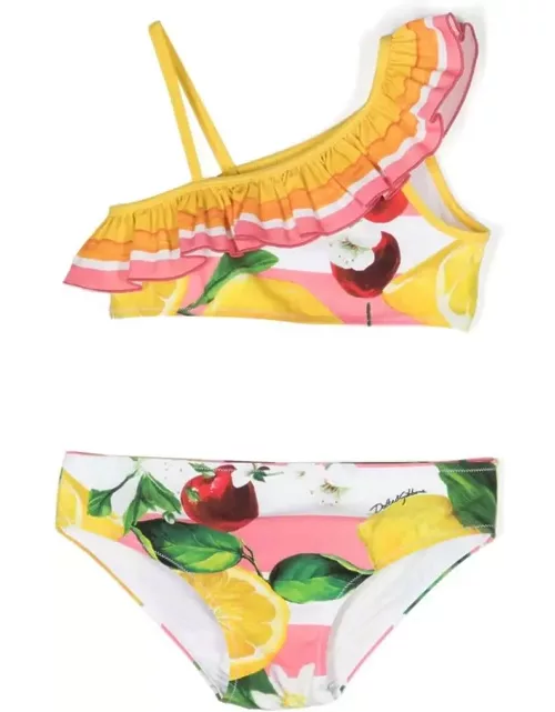 Dolce & Gabbana Stretch Fabric Bikini With Lemon And Cherry Print