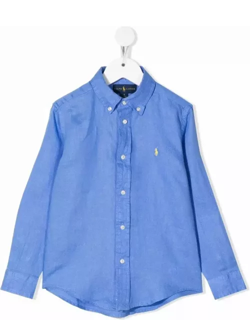 Ralph Lauren Blue Linen Shirt With Embroidered Pony
