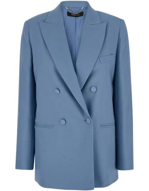 Federica Tosi Light Blue Double-breasted Blazer In Wool Blend Stretch Woman