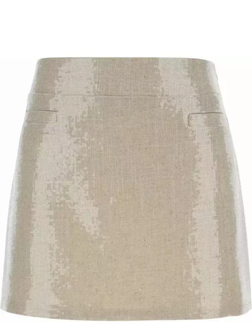 Federica Tosi Biege Mini Skirt With Sequins In Linen Blend Woman