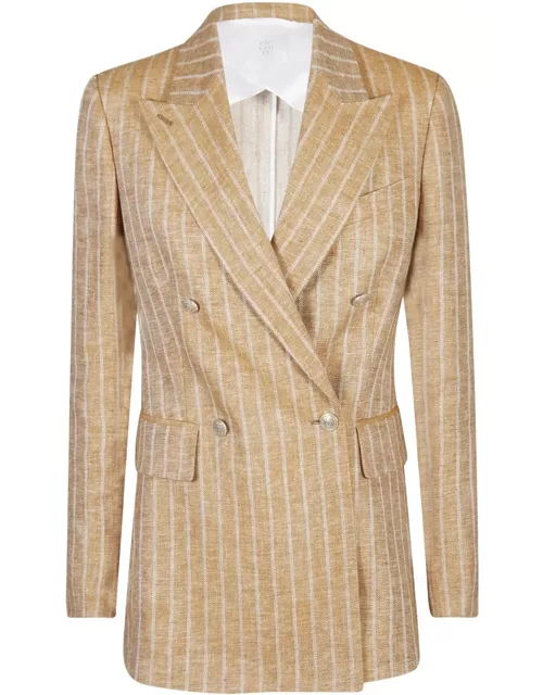 Eleventy Double-breasted Striped Linen Jacket
