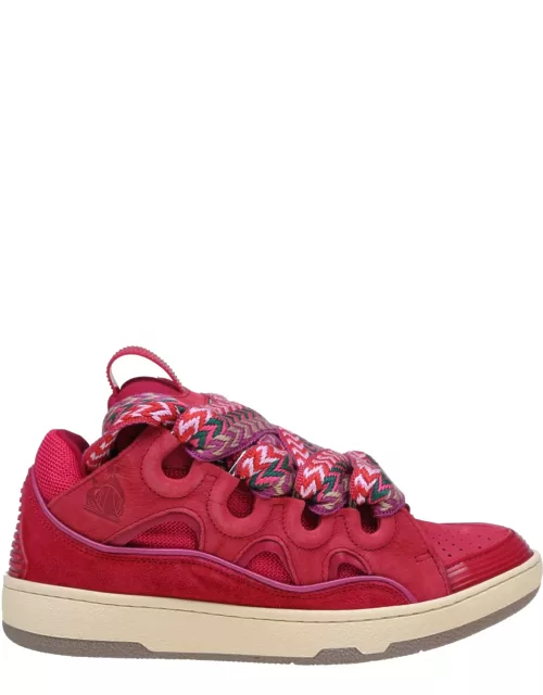 Lanvin Curb Sneakers In Suede And Watermelon Color Fabric