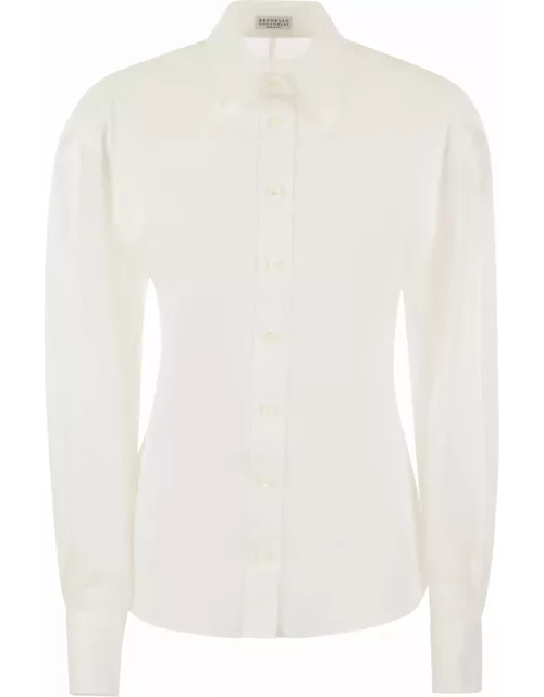 Brunello Cucinelli Stretch Cotton Poplin Shirt With Cotton Organza Sleeves And Necklace