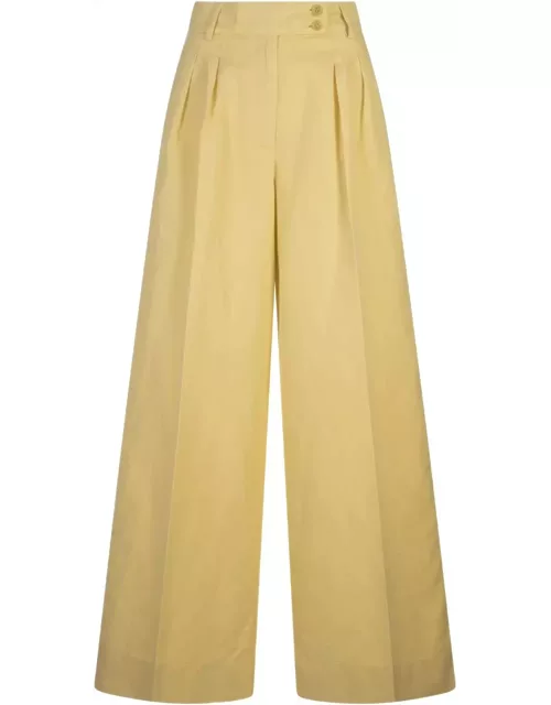 Aspesi Ginger Linen And Cotton Palazzo Trouser