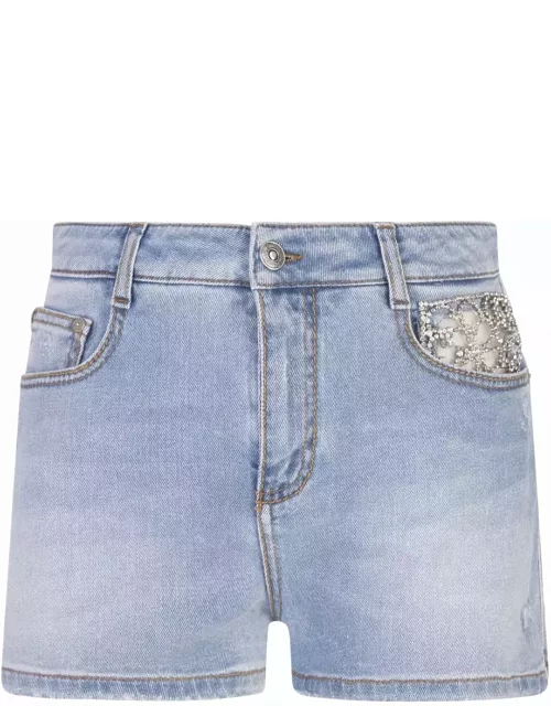Ermanno Scervino Mid Blue Denim Shorts With Jewel Embroidery