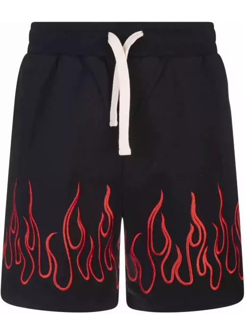 Vision of Super Black Shorts With Embroidered Red Flame