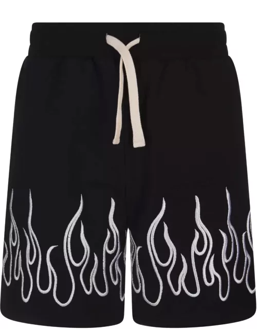 Vision of Super Black Shorts With Embroidered White Flame