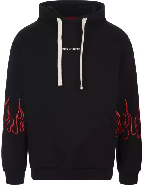 Vision of Super Black Hoodie With Red Embroidered Flame