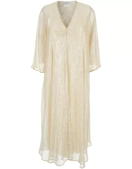 Forte_Forte Long Champagne Dress With V Neckline In Silk Woman