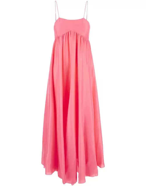 Forte_Forte habotai Long Salmon Pink Dress With High-waist Point In Silk Woman