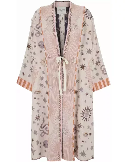 Forte_Forte Pink Robe Coat With Love Alchemy Embroideries And Print In Cotton Blend Woman