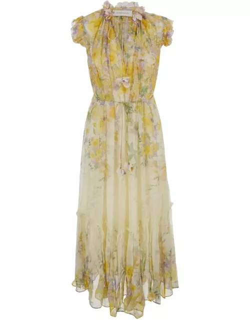 Zimmermann Yellow Long Dress With Floral Print In Viscose Woman