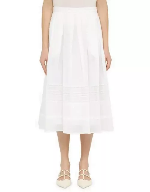 White midi skirt in ramie and lace