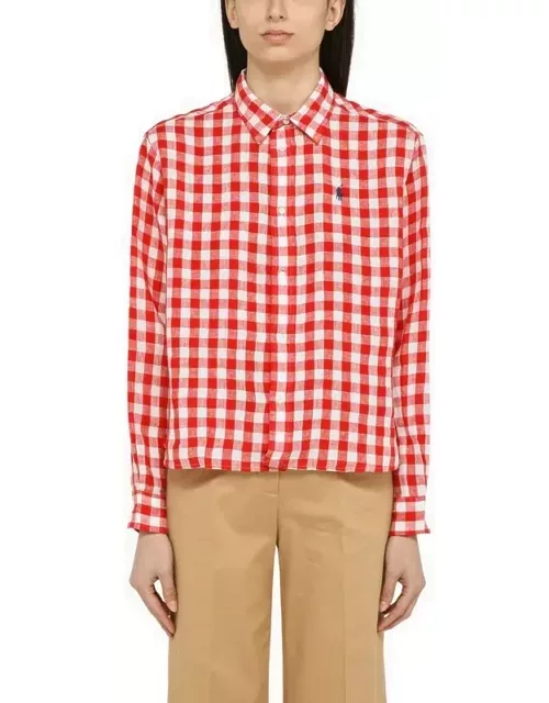 White/red linen checked shirt