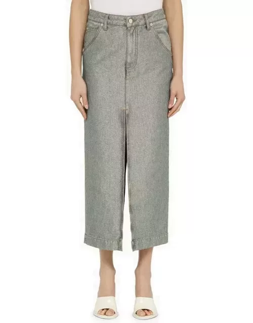 Grey denim skirt with slit