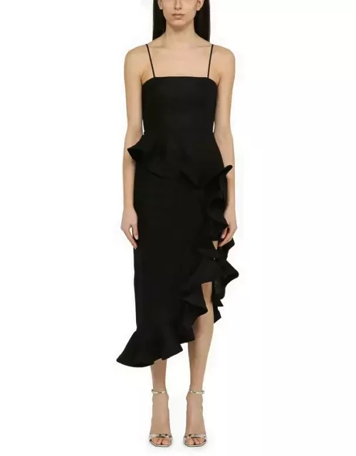 Harmony black linen dress with flounce