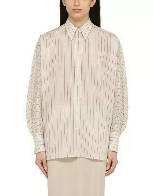 Beige/white/black striped shirt in cotton and silk