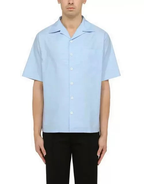 Sky-blue cotton short-sleeved shirt