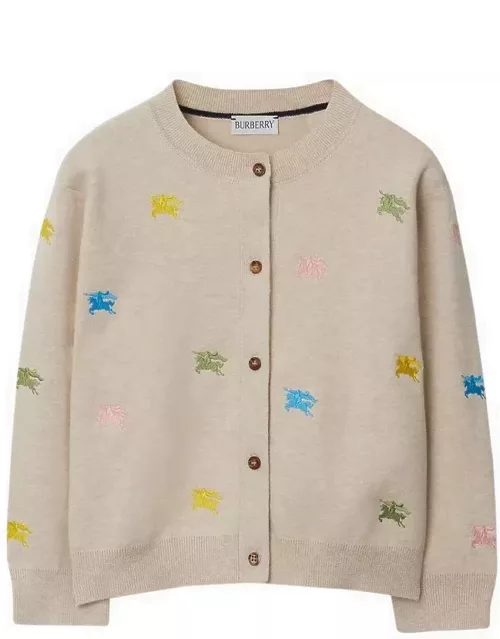 Beige cotton and cashmere cardigan with logo