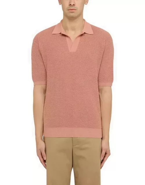 Pink linen and cotton polo shirt