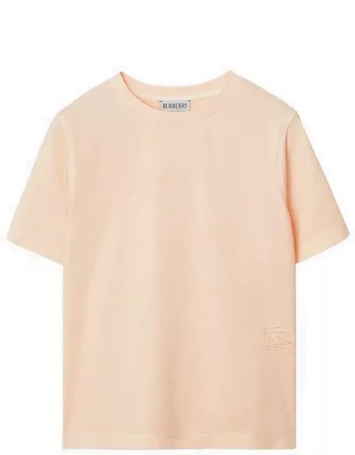 Peach cotton crew-neck T-shirt