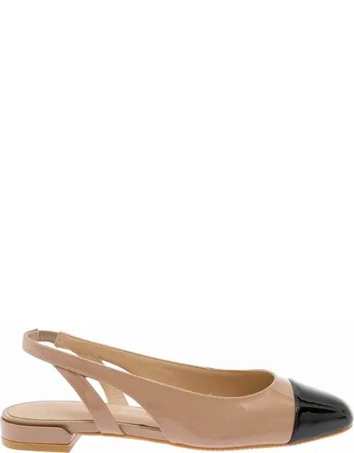 Stuart Weitzman Beige Slingback Mules With Contrasting Toe Cap In Patent Leather Woman