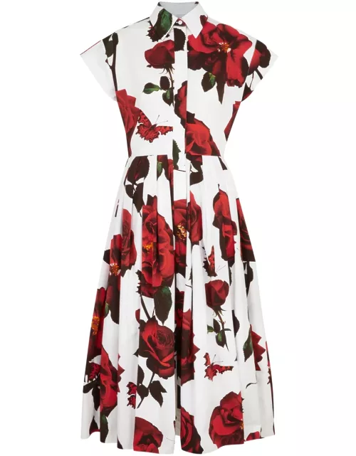 Alexander Mcqueen Floral-print Cotton Midi Dress - White - 44 (UK12 / M)