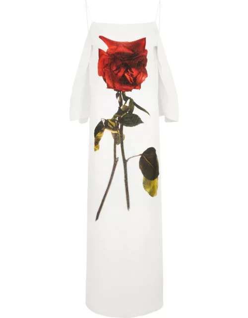 Alexander Mcqueen Rose-print Silk-georgette Maxi Dress - White - 42 (UK10 / S)