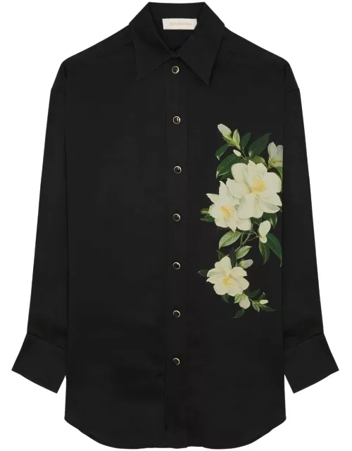Zimmermann Harmony Floral-print Silk-satin Shirt - Black - 0 (UK 8 / S)