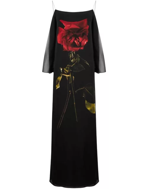 Alexander Mcqueen Rose-print Silk-georgette Maxi Dress - Black - 44 (UK12 / M)