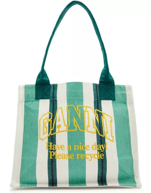Ganni Easy Shopper Large Striped Canvas Tote - Green
