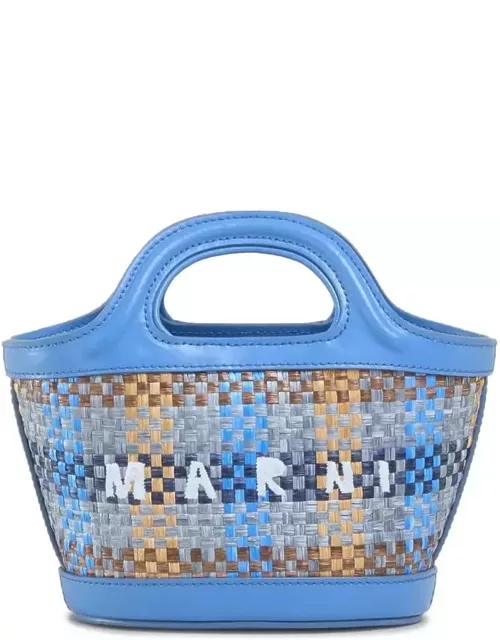Marni Blue Leather And Raffia Effect Fabric Tropicalia Micro Bag