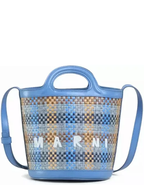Marni Blue Leather And Raffia Effect Fabric Tropicalia Mini Bag