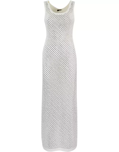 Elisabetta Franchi Net Stitch Cotton Dress With Rhinestone