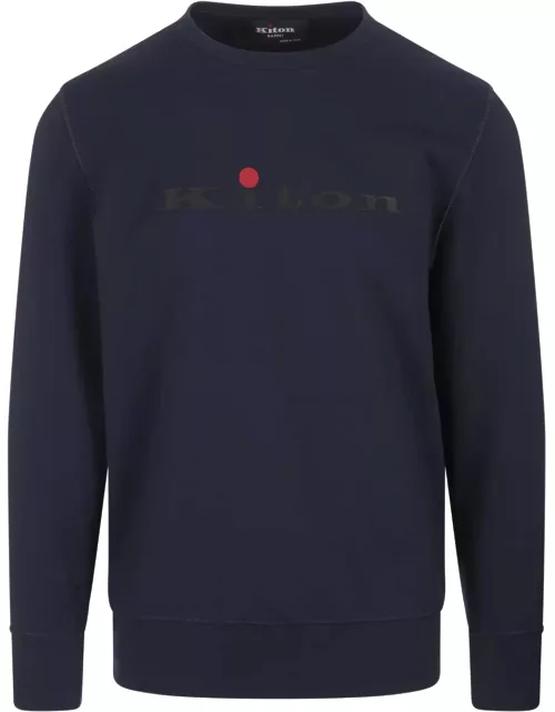Kiton Blue Crew Neck Sweatshirt With Logo